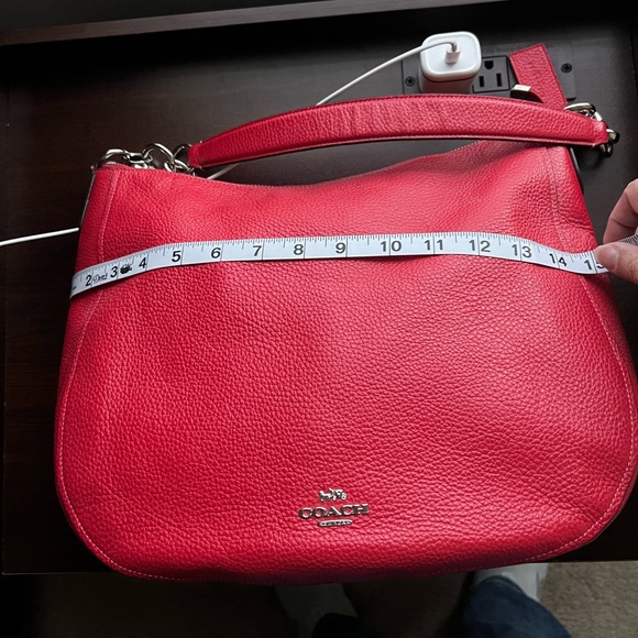Coach Red Pebbled Leather Shoulder Hobo with Silver Hardware - Picture 9 of 11